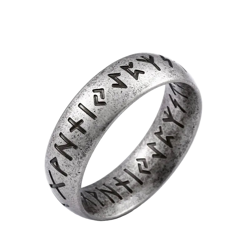 Men's Viking Rune Ring – Stainless Steel Elder Futhark Band in Silver, Black & Retro Finish