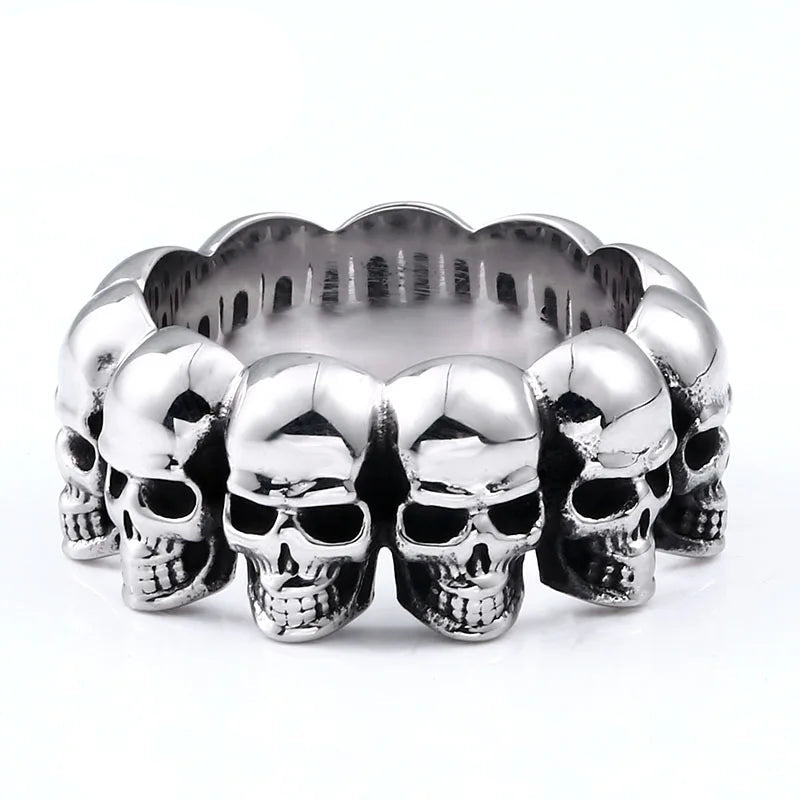 Men's Skull Ring – Gothic Stainless Steel Biker Band with Rhinestone Accents