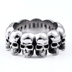 Men's Skull Ring – Gothic Stainless Steel Biker Band with Rhinestone Accents