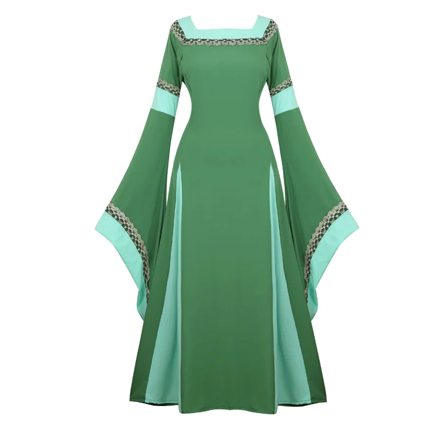 Women's Medieval Renaissance Gown | Trumpet Sleeve Floor-Length Dress