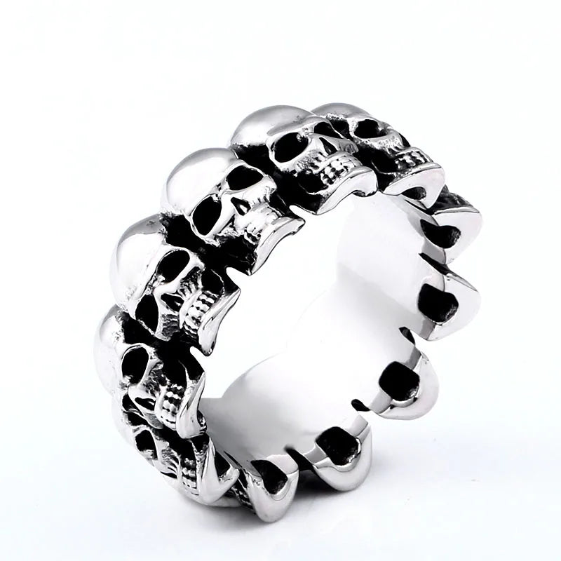 Men's Skull Ring – Gothic Stainless Steel Biker Band with Rhinestone Accents