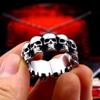 Men's Skull Ring – Gothic Stainless Steel Biker Band with Rhinestone Accents