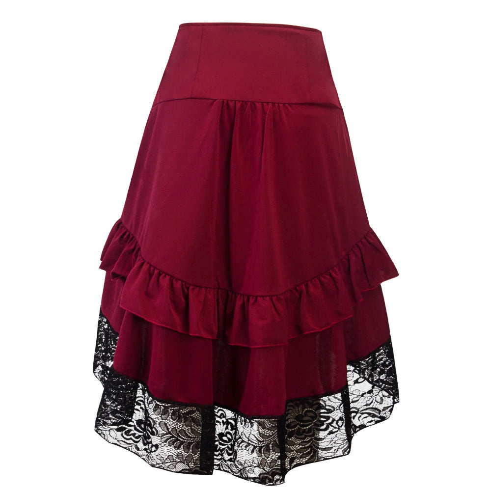 Victorian Steampunk Gothic Lace Skirt – High-Low Ruffle Layer