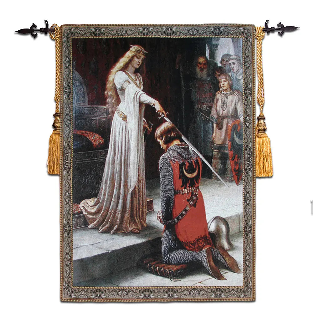 The Accolade Medieval Knight Tapestry – Woven Jacquard Wall Hanging 100×138cm