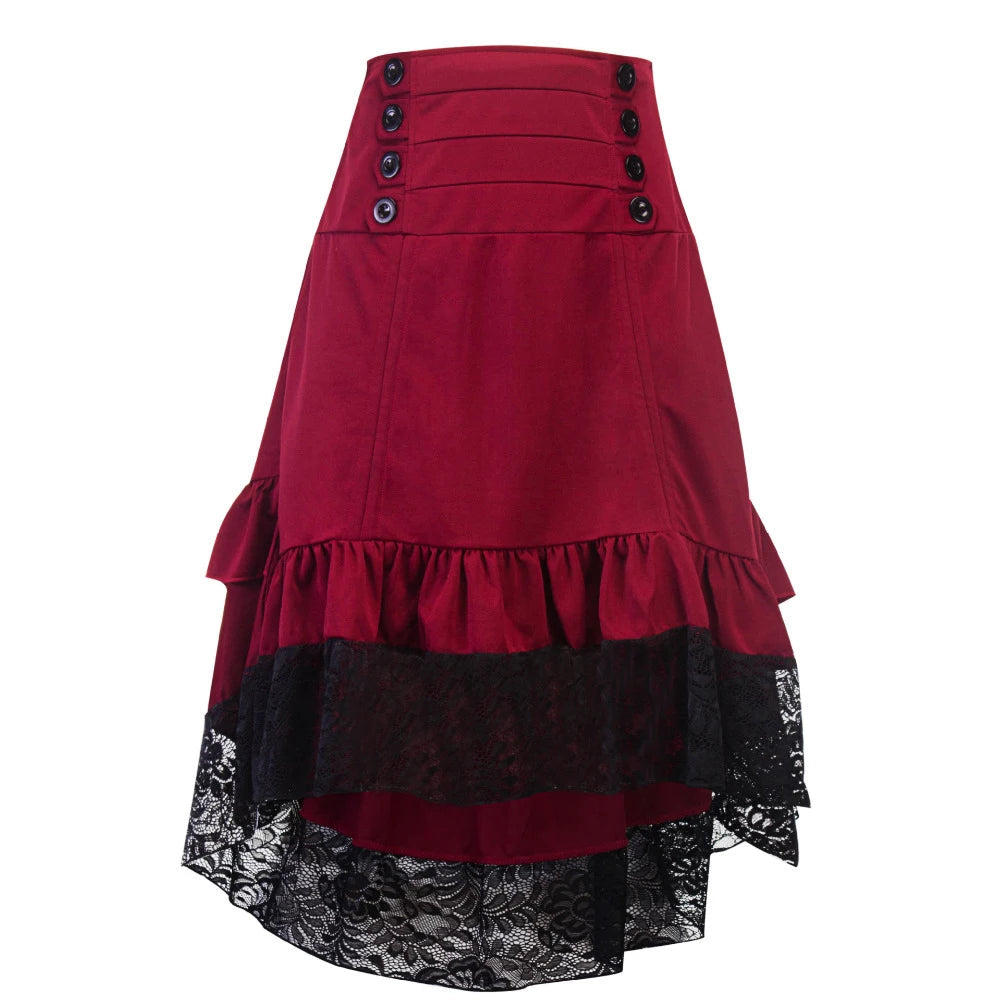 Victorian Steampunk Gothic Lace Skirt – High-Low Ruffle Layer