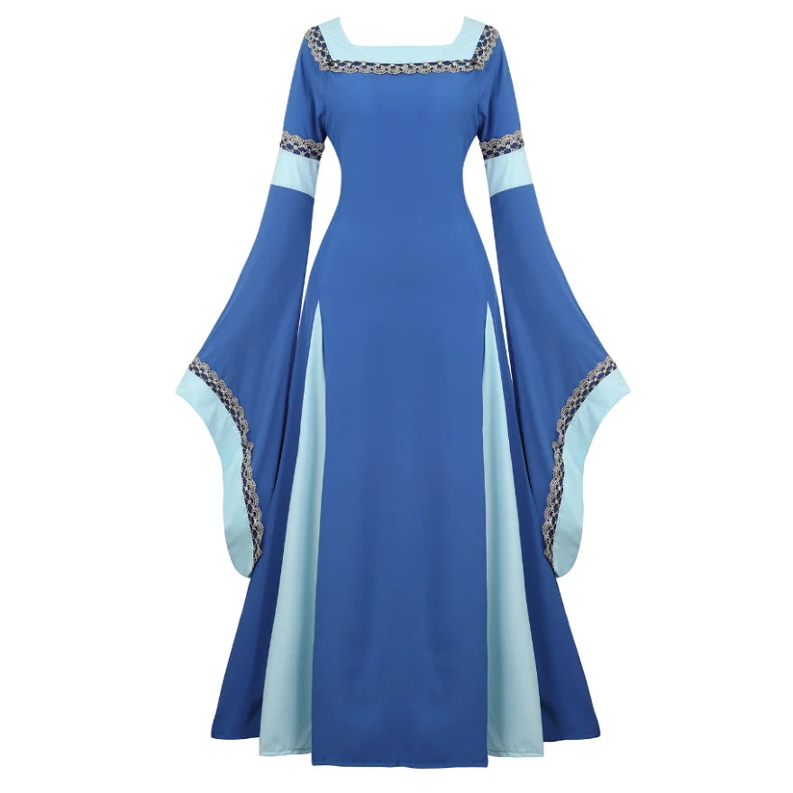 Women's Medieval Renaissance Gown | Trumpet Sleeve Floor-Length Dress
