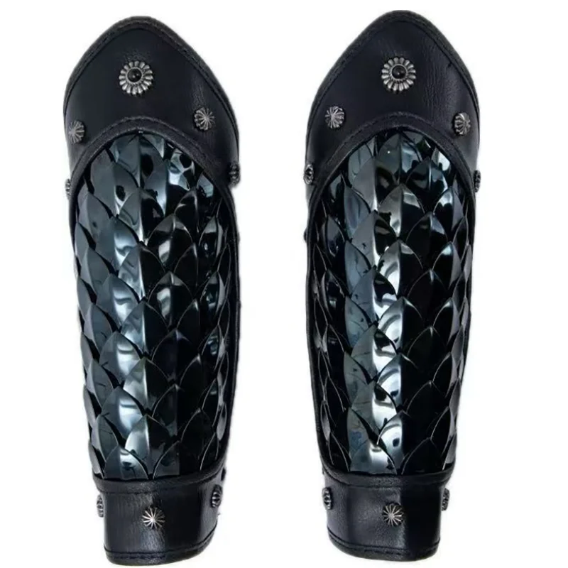 Dragon Scale Armor Bracers – Stainless Steel & Faux Leather Arm Guards for LARP, Cosplay & Historical Costume (Set of 2)