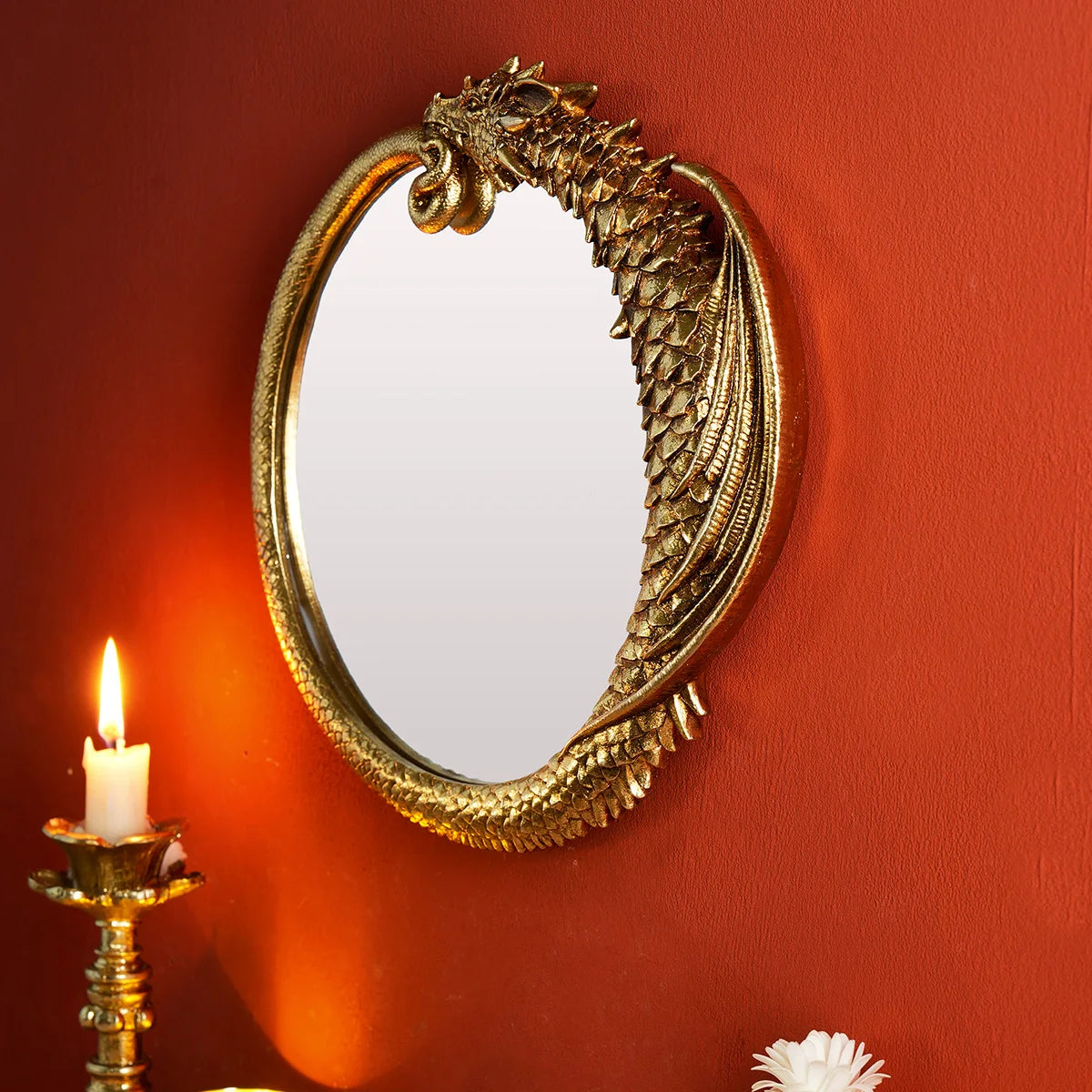 Dragon Wall Mirror – Golden Resin Decorative Oval Mirror