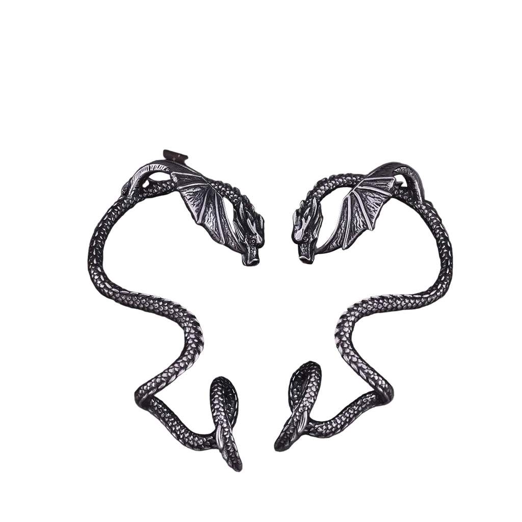 Dragon Ouroboros Ear Cuff Earrings – Stainless Steel Non-Piercing Wrap Earrings for Gothic, Viking & Fantasy Costume