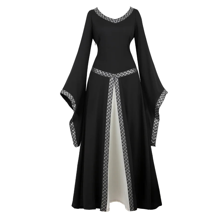 Women's Medieval Renaissance Gown | Trumpet Sleeve Floor-Length Dress