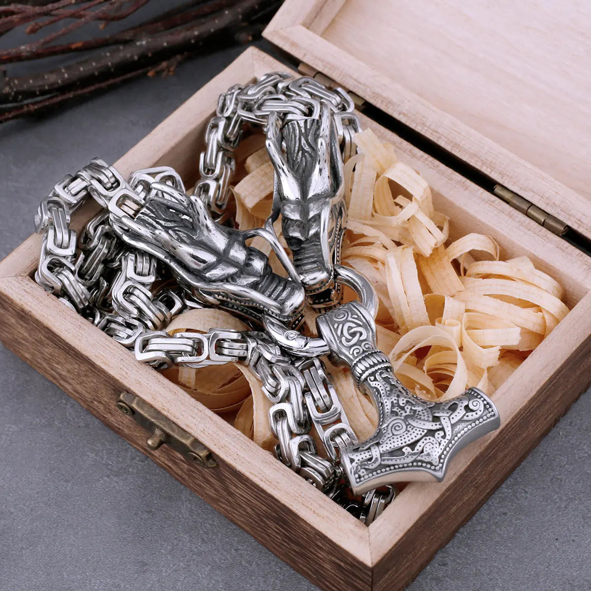 Men's Thor's Hammer Necklace – Dragon Head Mjölnir Pendant in 316L Stainless Steel