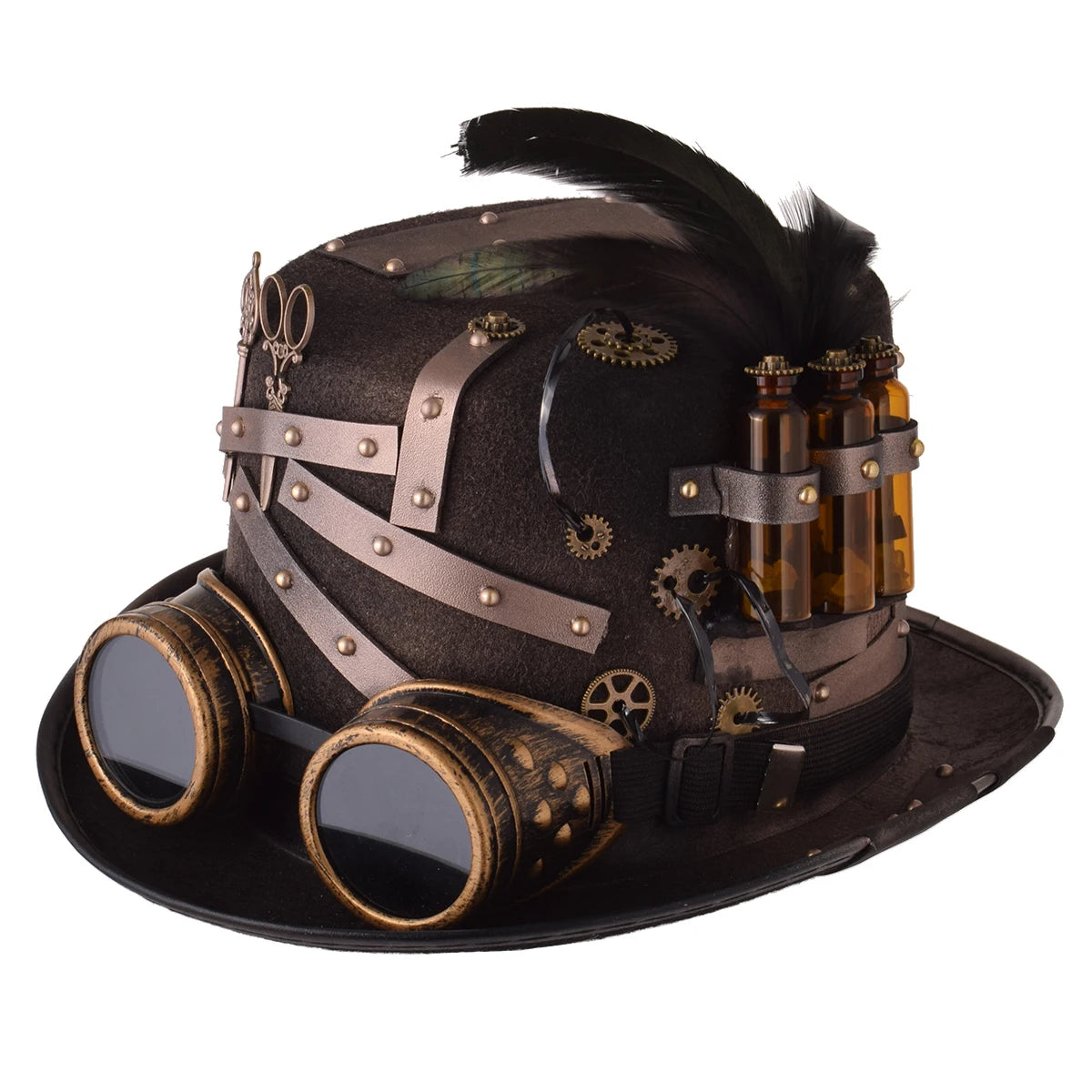 Steampunk Top Hat with Detachable Goggles | Gothic Victorian Costume Hat