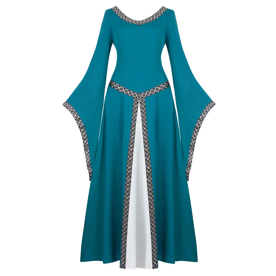 Women's Medieval Renaissance Gown | Trumpet Sleeve Floor-Length Dress