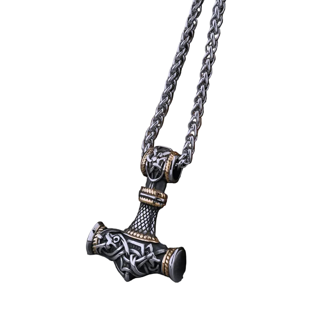 Men's Viking Thor's Hammer Necklace – Mjölnir Amulet Pendant in 316L Stainless Steel with Snake Chain
