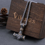 Men's Viking Thor's Hammer Necklace – Mjölnir Amulet Pendant in 316L Stainless Steel with Snake Chain