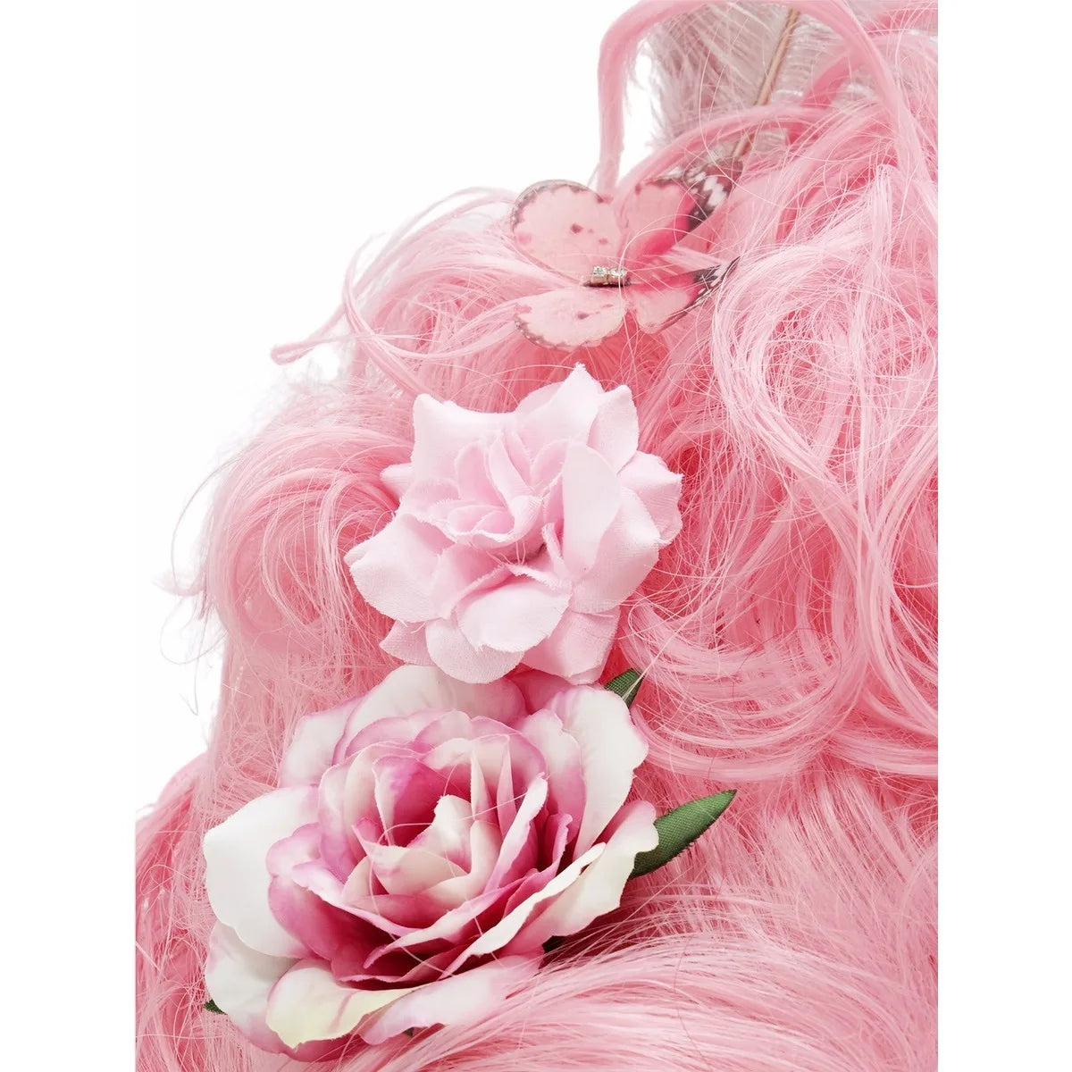 Rococo Queen Costume Wig — Stacked Curls with Flowers & Feathers