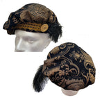 Tudor & Renaissance Brocade Flat Cap with Feather – Men’s Muffin Hat | Multiple Colors