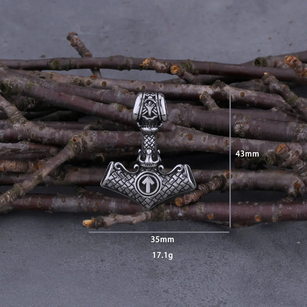Viking Thor's Hammer Necklace – Mjölnir Odin Rune Pendant in 316L Stainless Steel | Gold-Silver & Silver