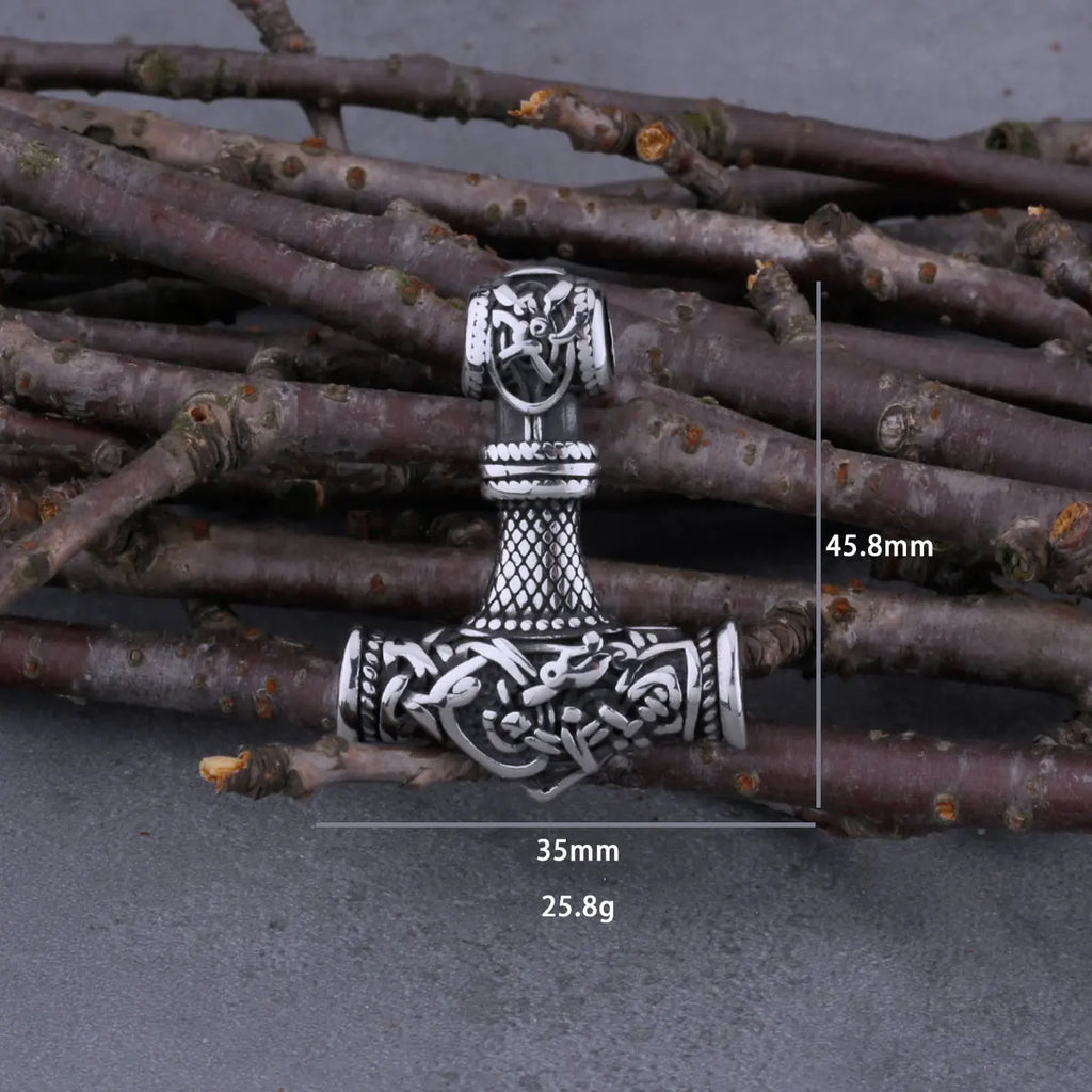 Men's Viking Thor's Hammer Necklace – Mjölnir Amulet Pendant in 316L Stainless Steel with Snake Chain