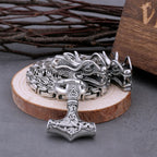 Men's Thor's Hammer Necklace – Dragon Head Mjölnir Pendant in 316L Stainless Steel
