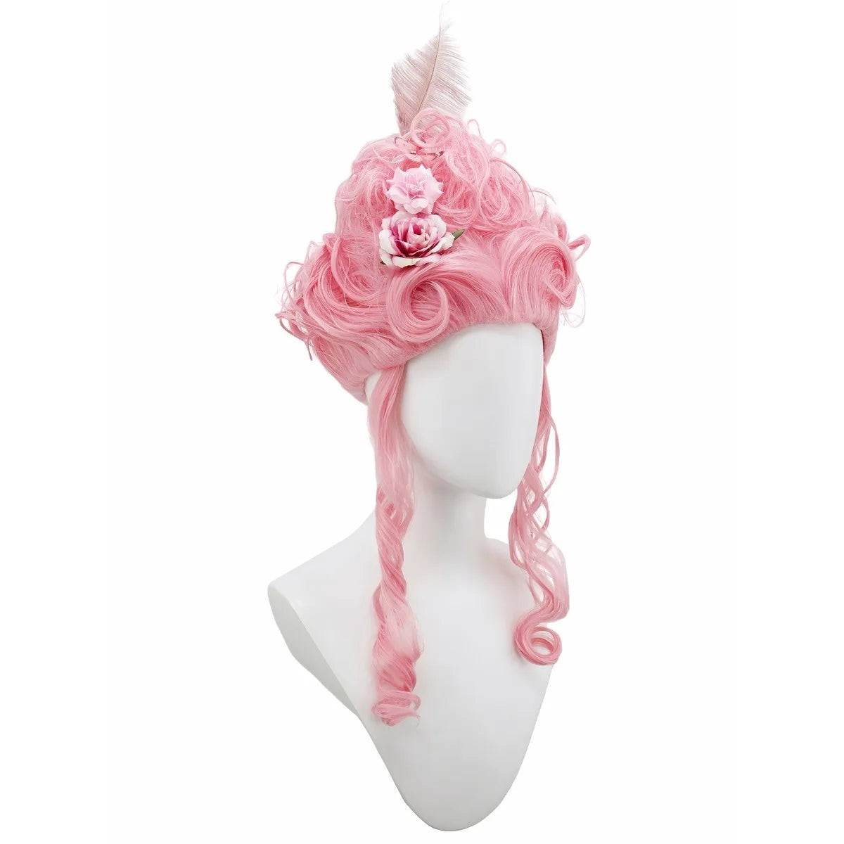 Rococo Queen Costume Wig — Stacked Curls with Flowers & Feathers