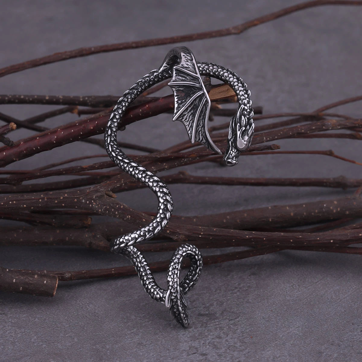 Dragon Ouroboros Ear Cuff Earrings – Stainless Steel Non-Piercing Wrap Earrings for Gothic, Viking & Fantasy Costume