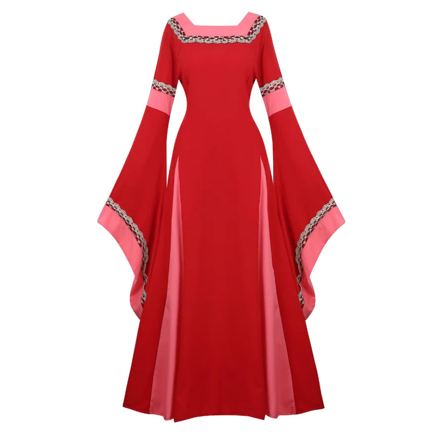 Women's Medieval Renaissance Gown | Trumpet Sleeve Floor-Length Dress