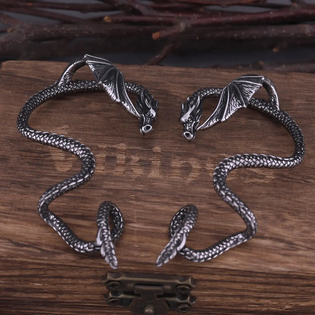 Dragon Ouroboros Ear Cuff Earrings – Stainless Steel Non-Piercing Wrap Earrings for Gothic, Viking & Fantasy Costume