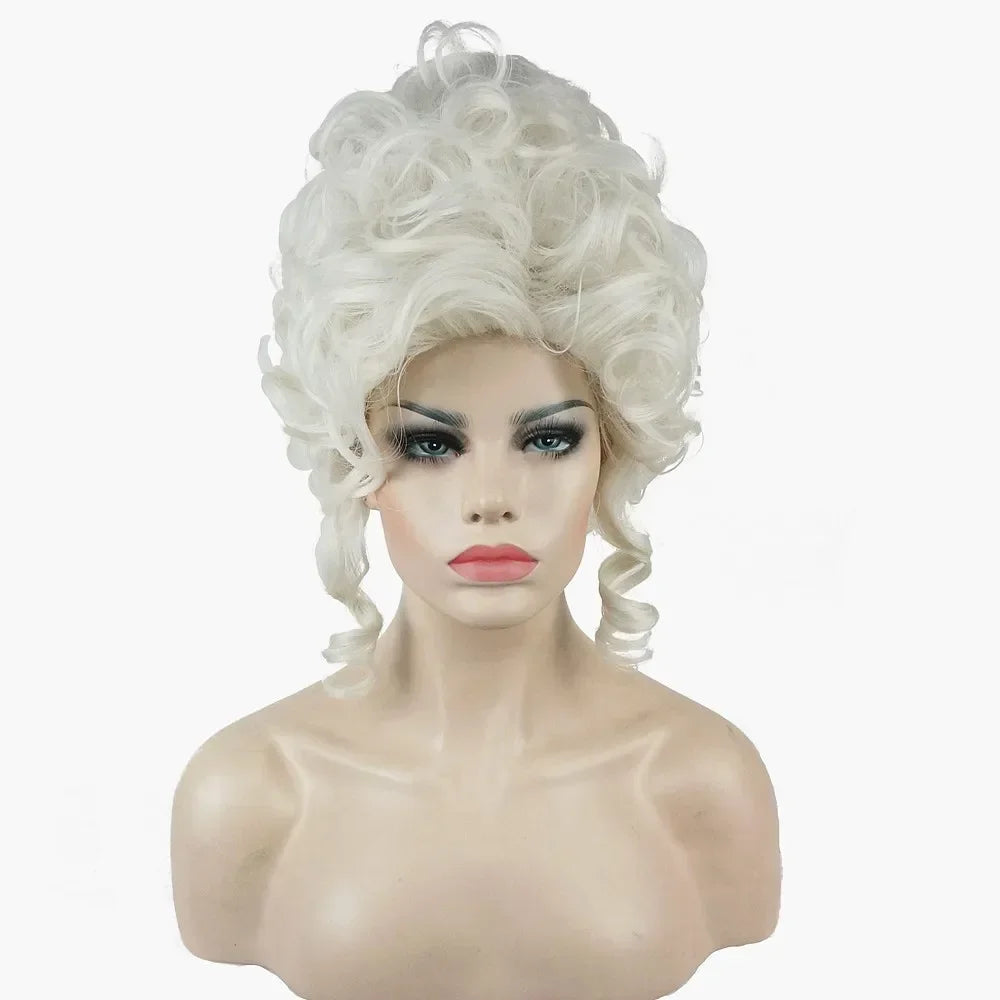 Marie Antoinette Powdered Wig – 18th Century Rococo Upswept Curly Cosplay Wig