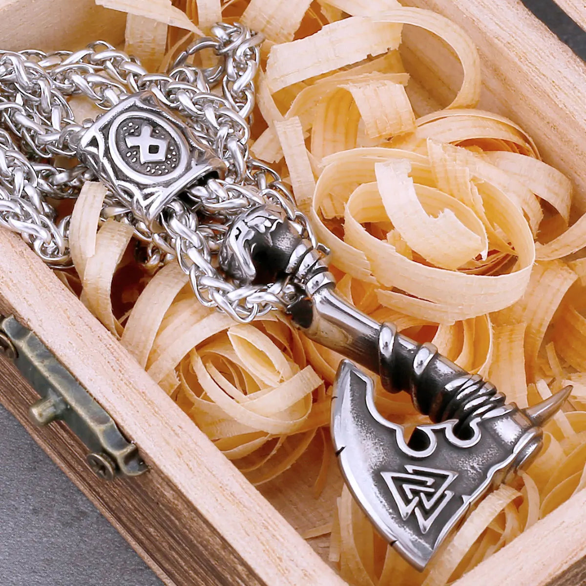 Viking Rune Axe Pendant Necklace – 316L Stainless Steel Norse Amulet | Gold & Silver