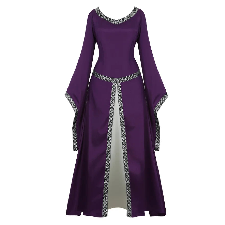 Women's Medieval Renaissance Gown | Trumpet Sleeve Floor-Length Dress