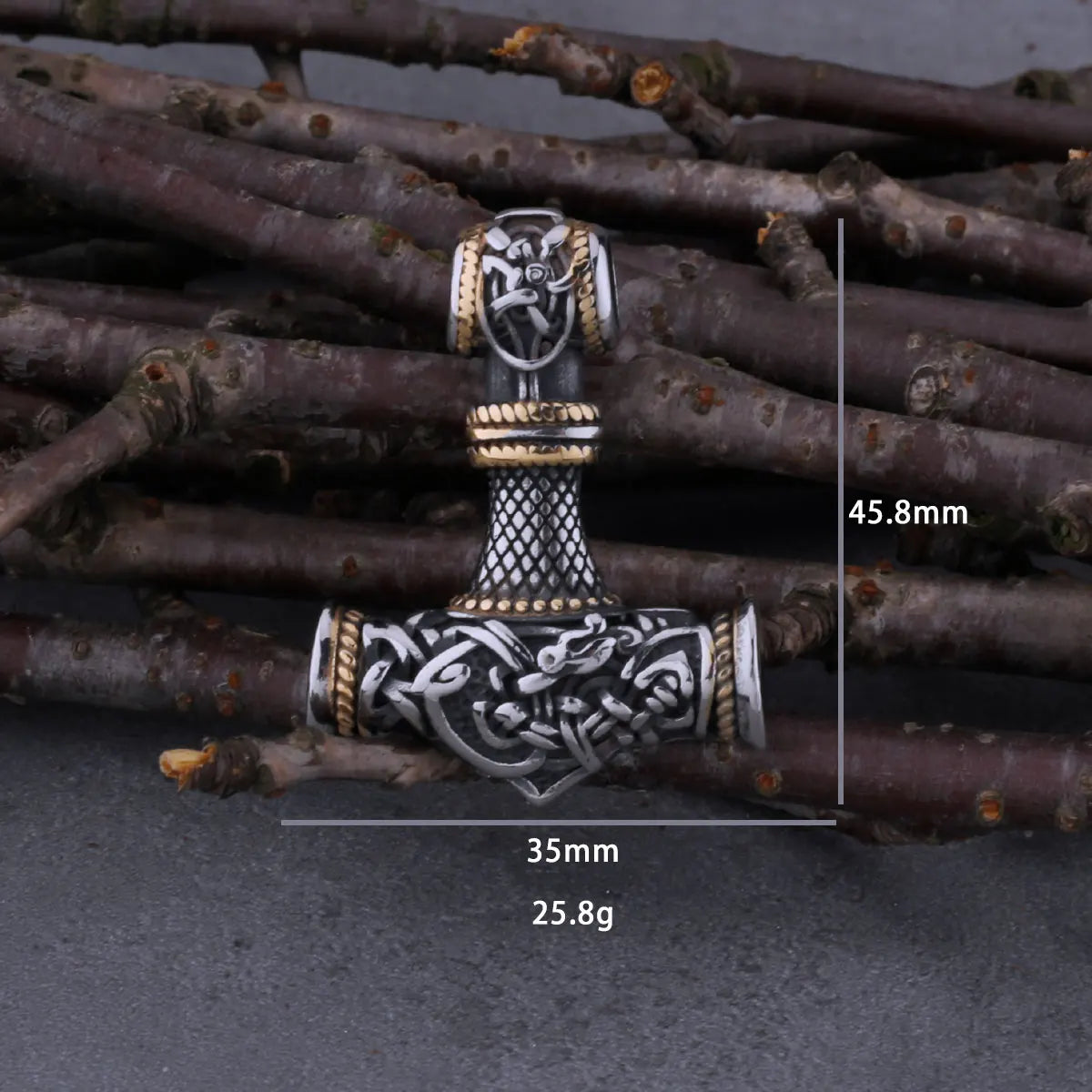 Men's Viking Thor's Hammer Necklace – Mjölnir Amulet Pendant in 316L Stainless Steel with Snake Chain
