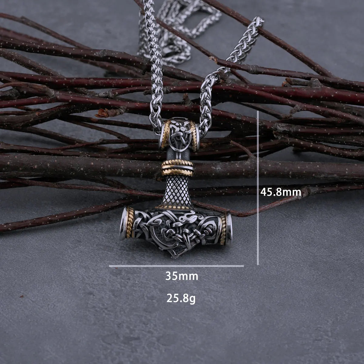 Men's Viking Thor's Hammer Necklace – Mjölnir Amulet Pendant in 316L Stainless Steel with Snake Chain