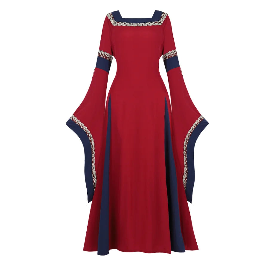 Women's Medieval Renaissance Gown | Trumpet Sleeve Floor-Length Dress