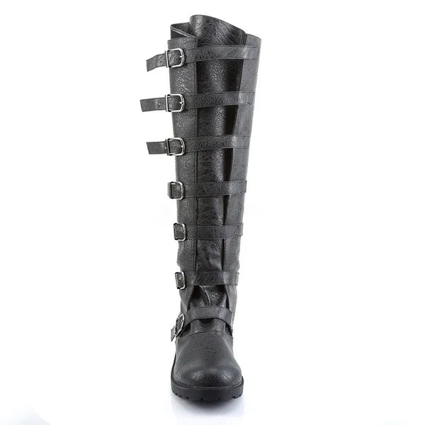 Medieval Knight Knee-High Buckle Boots – Faux Leather | Black & Dark Brown