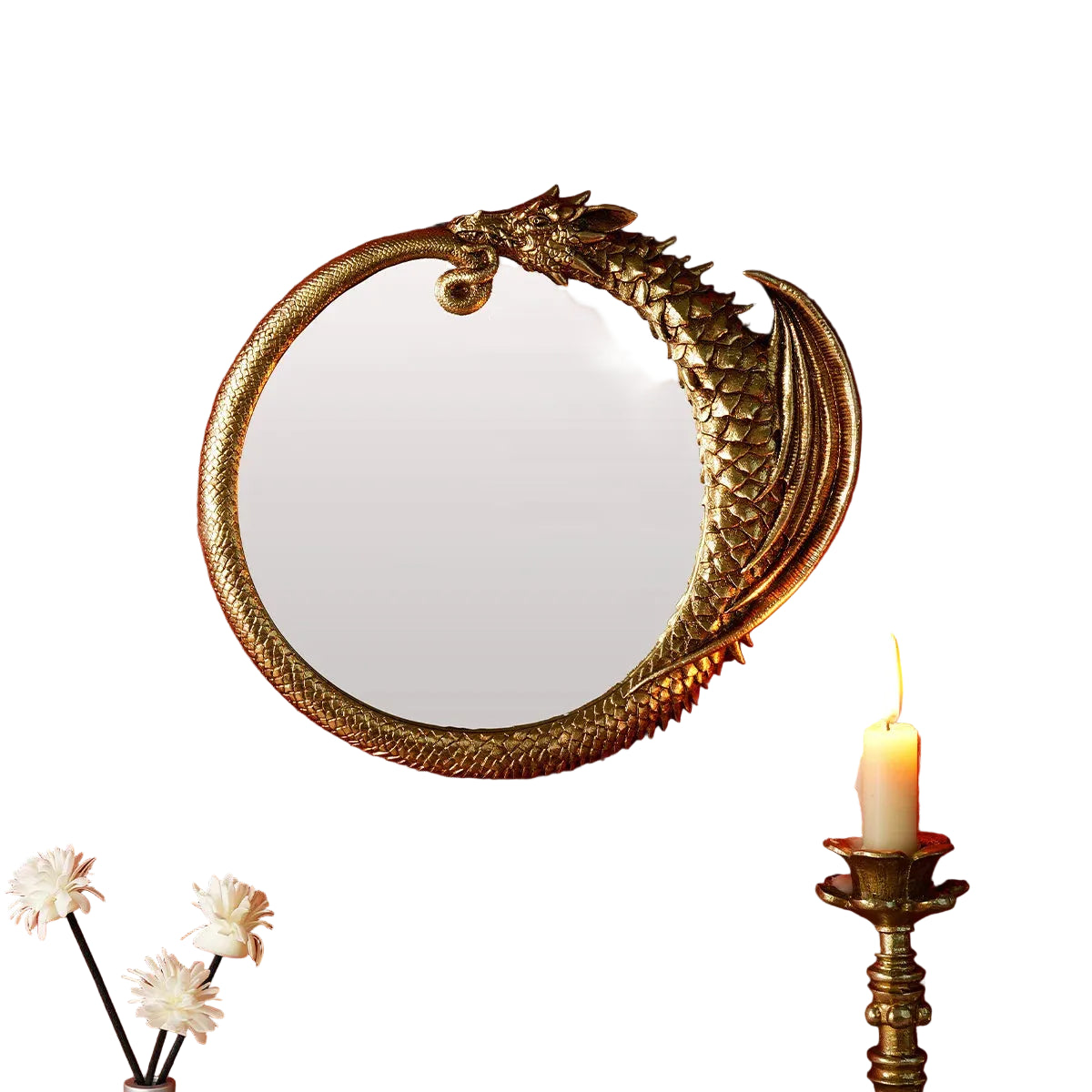 Dragon Wall Mirror – Golden Resin Decorative Oval Mirror