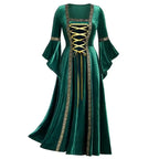 Medieval Gothic Lace-Up Velvet Gown – Long Sleeve Vampire Witch Costume for Women