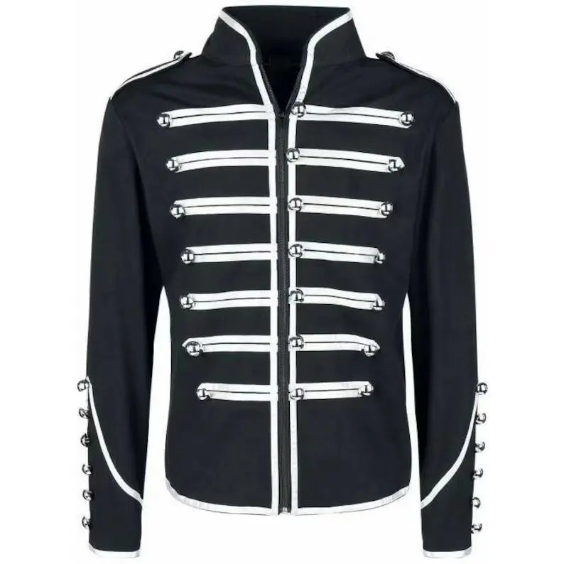 Men's Steampunk Military Frock Coat | Gothic Victorian Jacket with Braid Trim