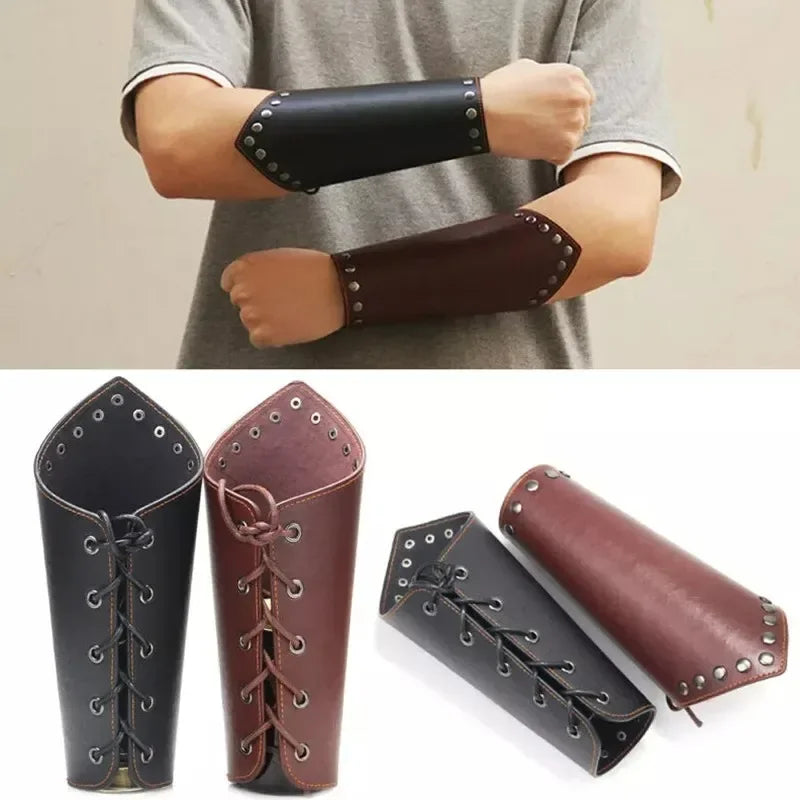 Medieval Leather Bracer – Lace-Up Arm Guard & Gauntlet Cuff