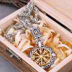 Viking Vegvisir Compass Necklace – Norse Rune Amulet Pendant in 316L Stainless Steel | Gold & Silver