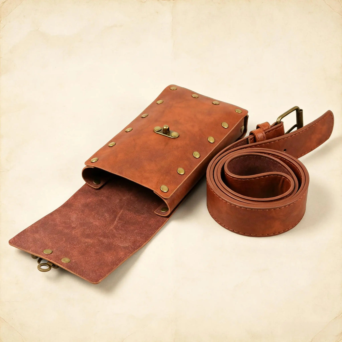 Medieval Leather Belt Pouch – Vintage Rivet Waist Bag