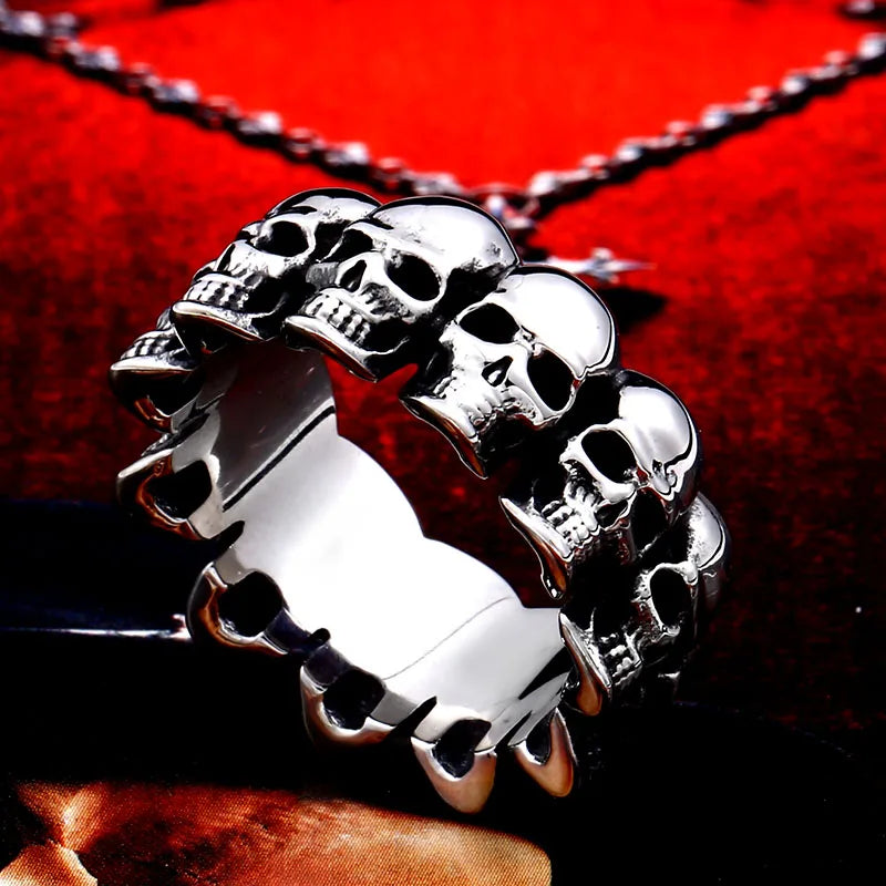 Men's Skull Ring – Gothic Stainless Steel Biker Band with Rhinestone Accents