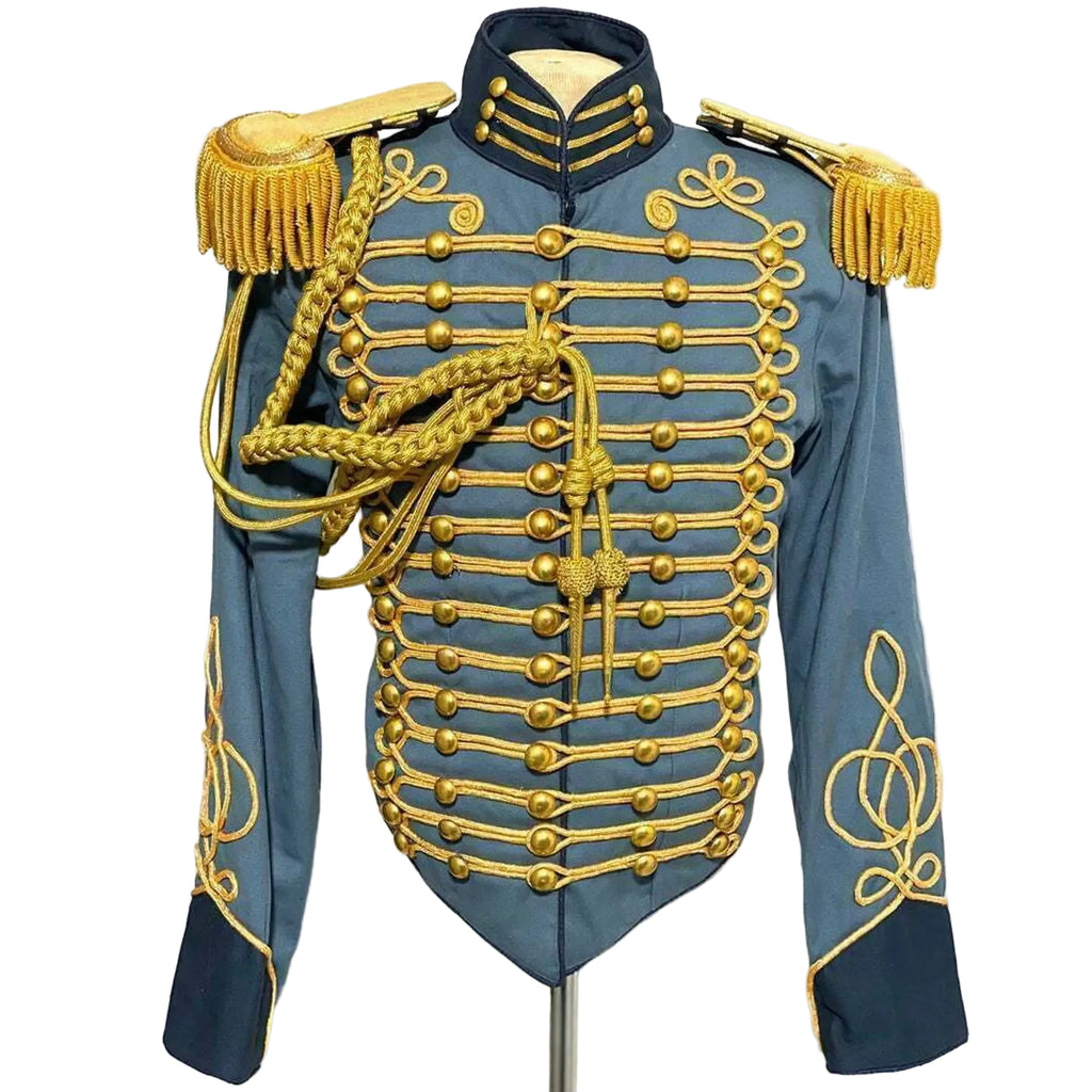 Men's Civil War Hussar Officer Jacket with Gold Braiding & Aiguillette