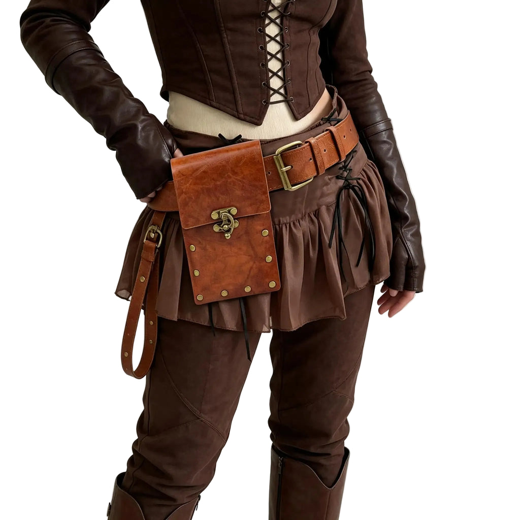 Medieval Leather Belt Pouch – Vintage Rivet Waist Bag
