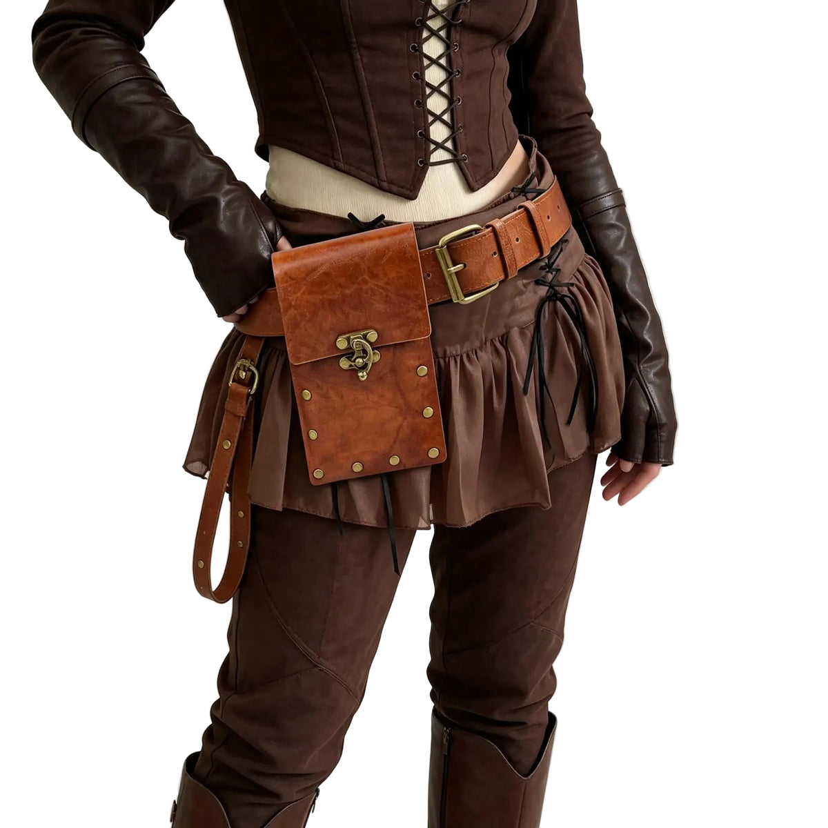 Medieval Leather Belt Pouch – Vintage Rivet Waist Bag