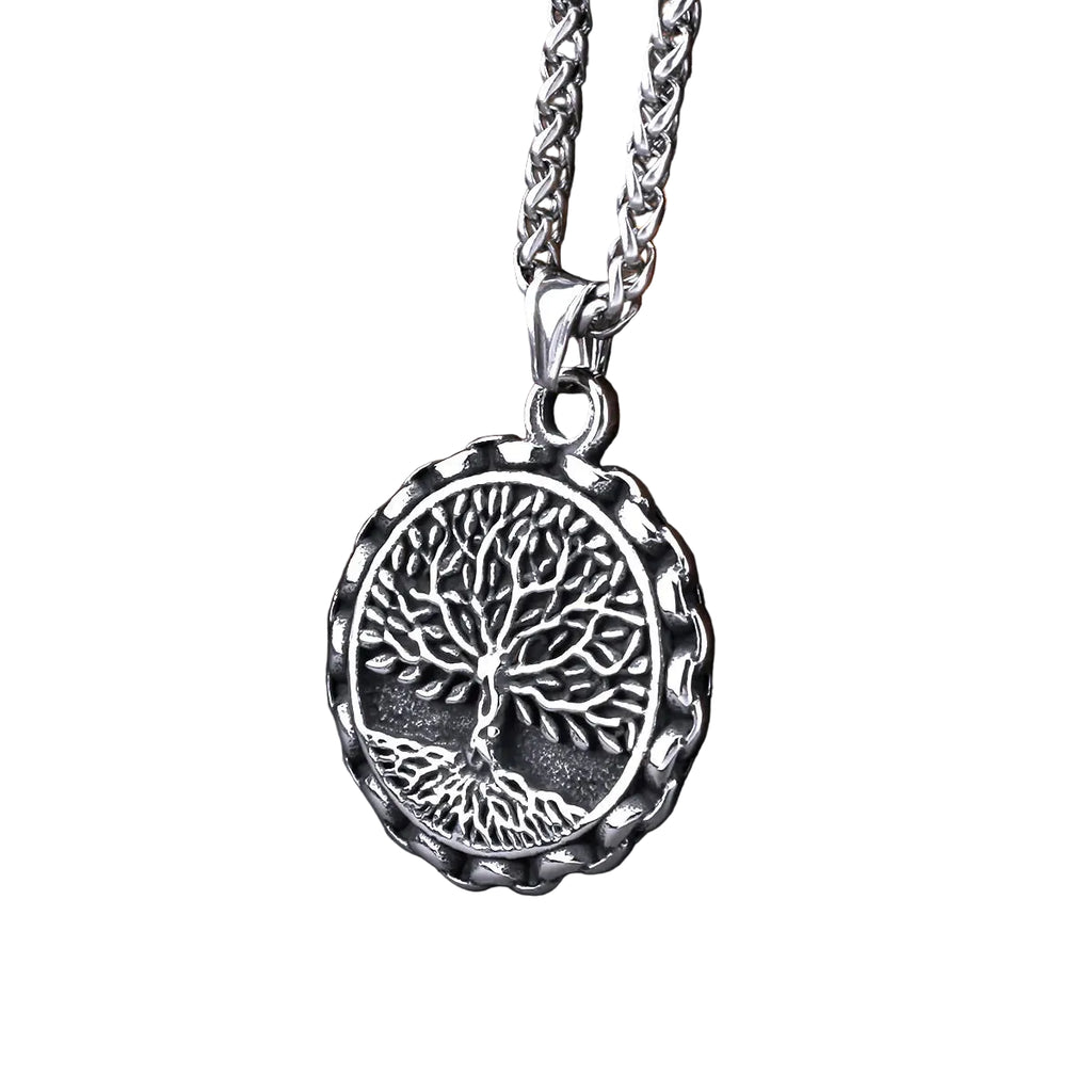 Men's Viking Tree of Life Necklace – Yggdrasil Pendant in 316L Stainless Steel with Snake Chain