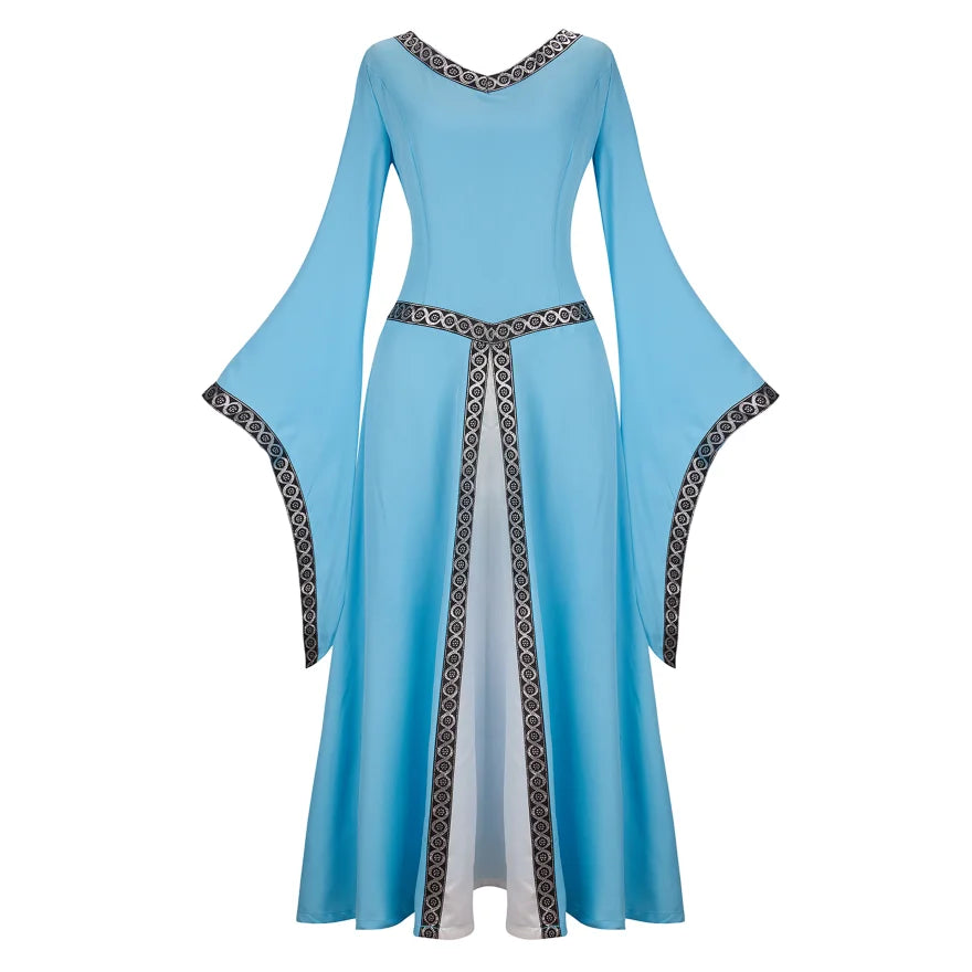 Women's Medieval Renaissance Gown | Trumpet Sleeve Floor-Length Dress