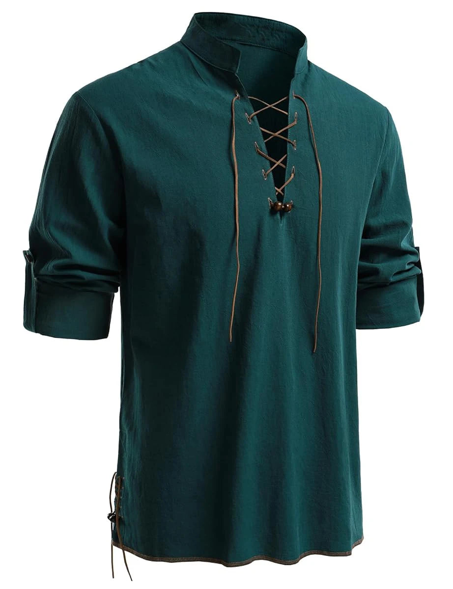 Men's Medieval Lace-Up Henley Shirt | Viking & Renaissance Long-Sleeve Top