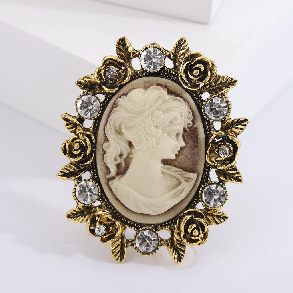 Baroque Cameo Brooch – Vintage Hollow Alloy Portrait Pin