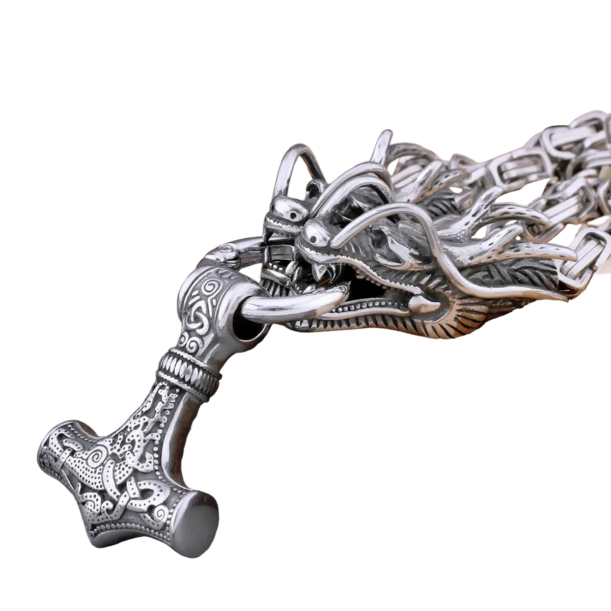 Men's Thor's Hammer Necklace – Dragon Head Mjölnir Pendant in 316L Stainless Steel
